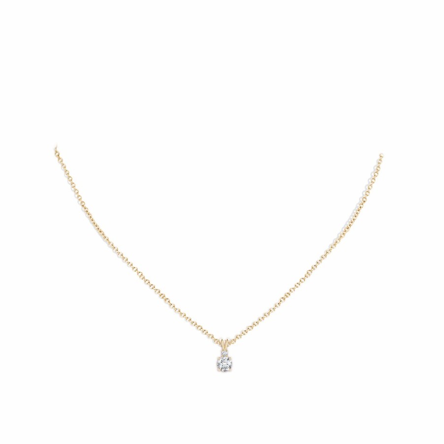 Necklaces Angara Diamond | Lab-Grown Round Diamond Solitaire V-Bale Pendant With Lab Diamond Accent