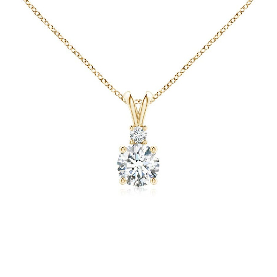 Necklaces Angara Diamond | Lab-Grown Round Diamond Solitaire V-Bale Pendant With Lab Diamond Accent