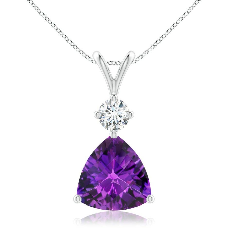 Necklaces Angara Amethyst | Trillion Checker-Cut Amethyst Solitaire Pendant