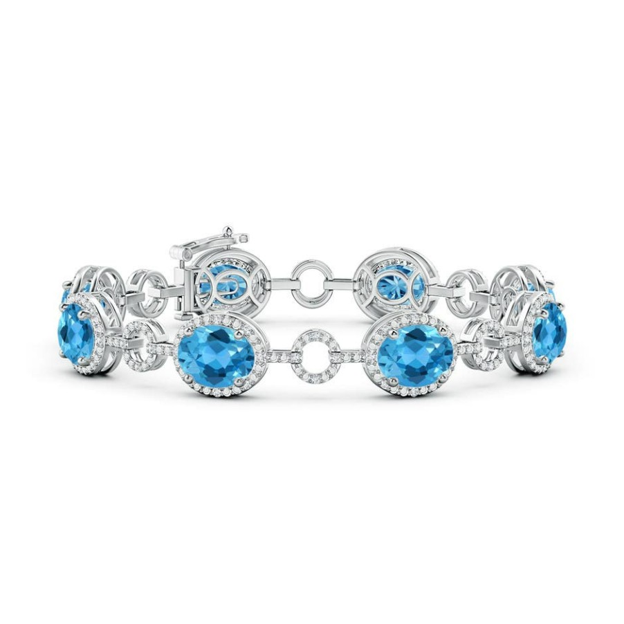 Bracelets Angara Swiss Blue Topaz | Oval Swiss Blue Topaz Halo Open Circle Link Bracelet