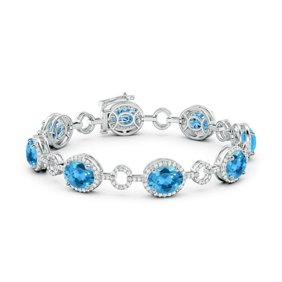 Bracelets Angara Swiss Blue Topaz | Oval Swiss Blue Topaz Halo Open Circle Link Bracelet