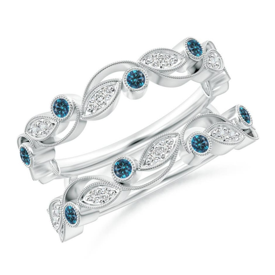 Rings Angara Enhanced Blue | Leaf Motif White And Blue Diamond Ring Wrap