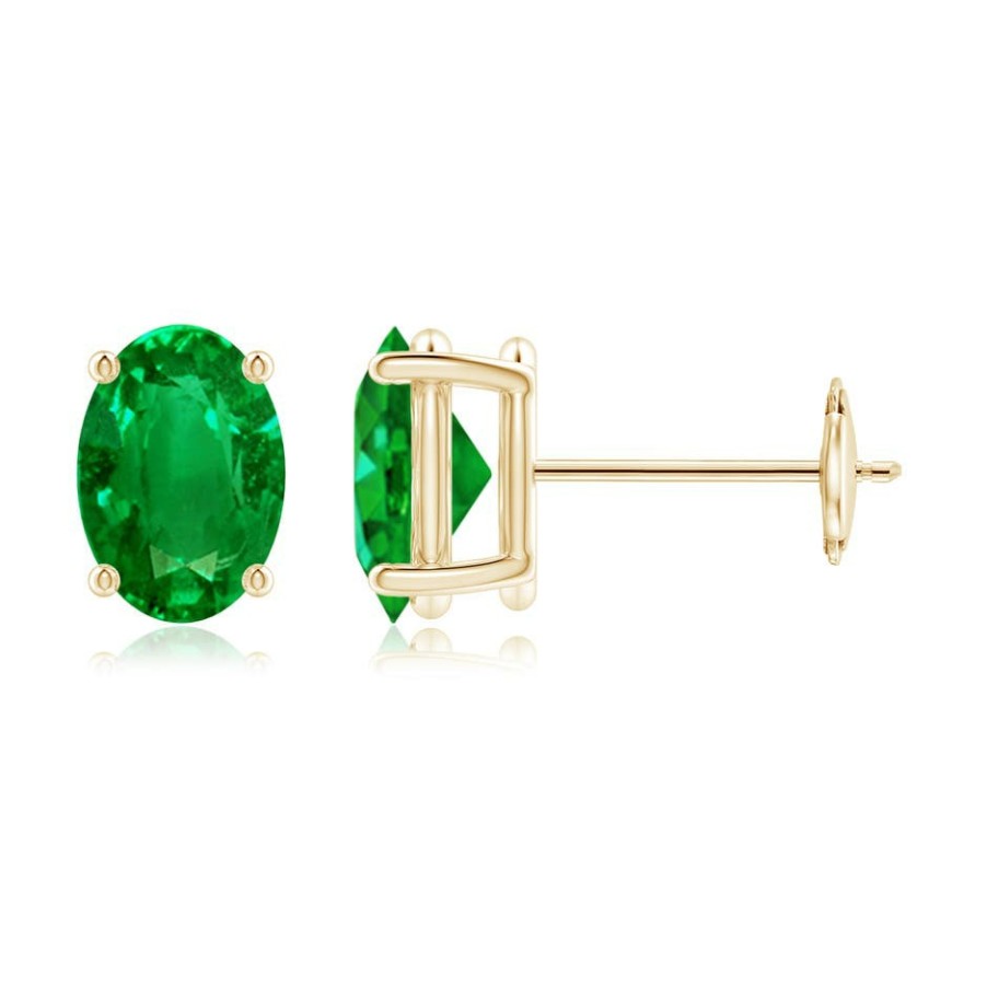 Earrings Angara Emerald | Prong-Set Solitaire Oval Emerald Stud Earrings