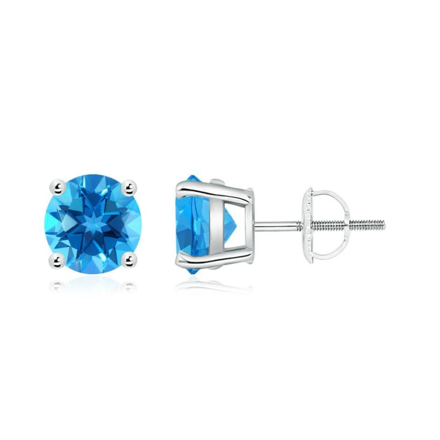 Earrings Angara Swiss Blue Topaz | Basket-Set Round Swiss Blue Topaz Studs