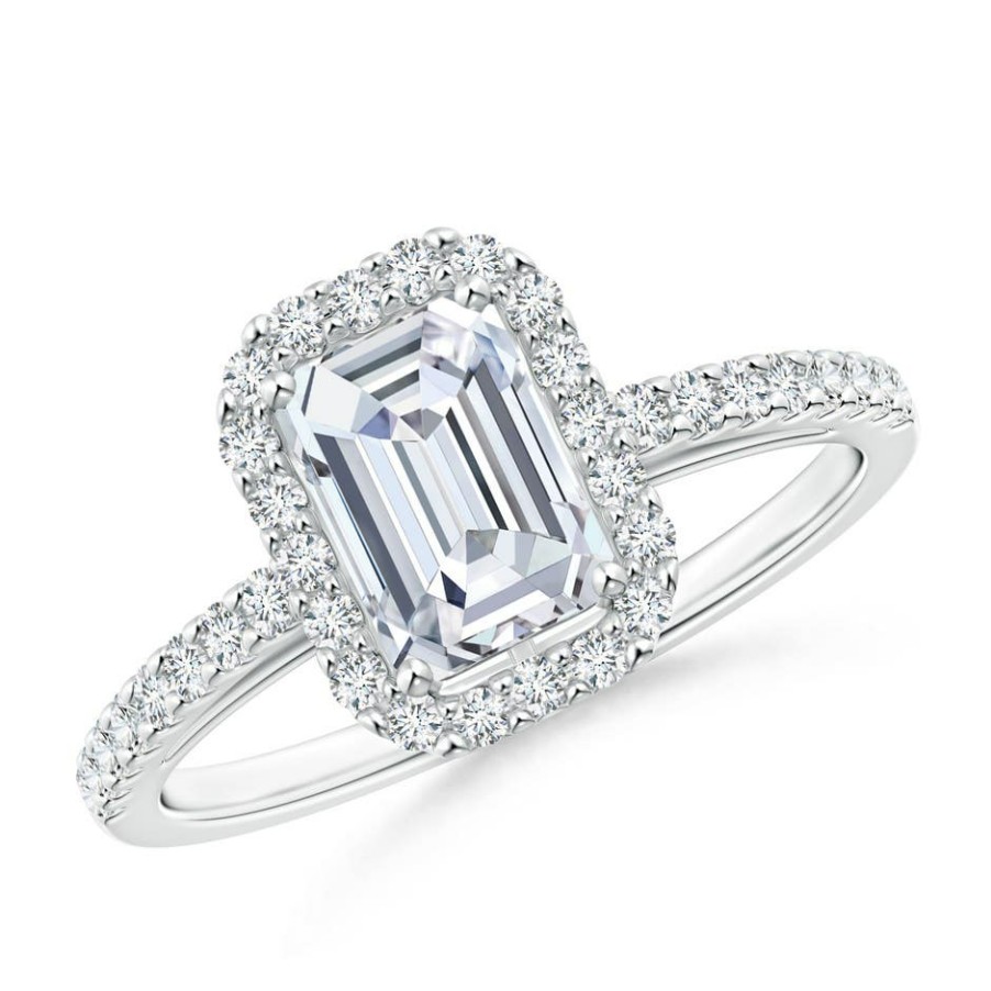 Rings Angara Diamond | Lab-Grown Emerald-Cut Diamond Halo Ring