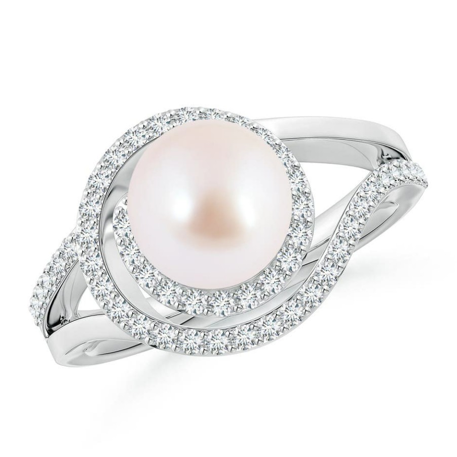 Rings Angara Akoya Pearl | Japanese Akoya Pearl Spiral Halo Ring With Diamonds