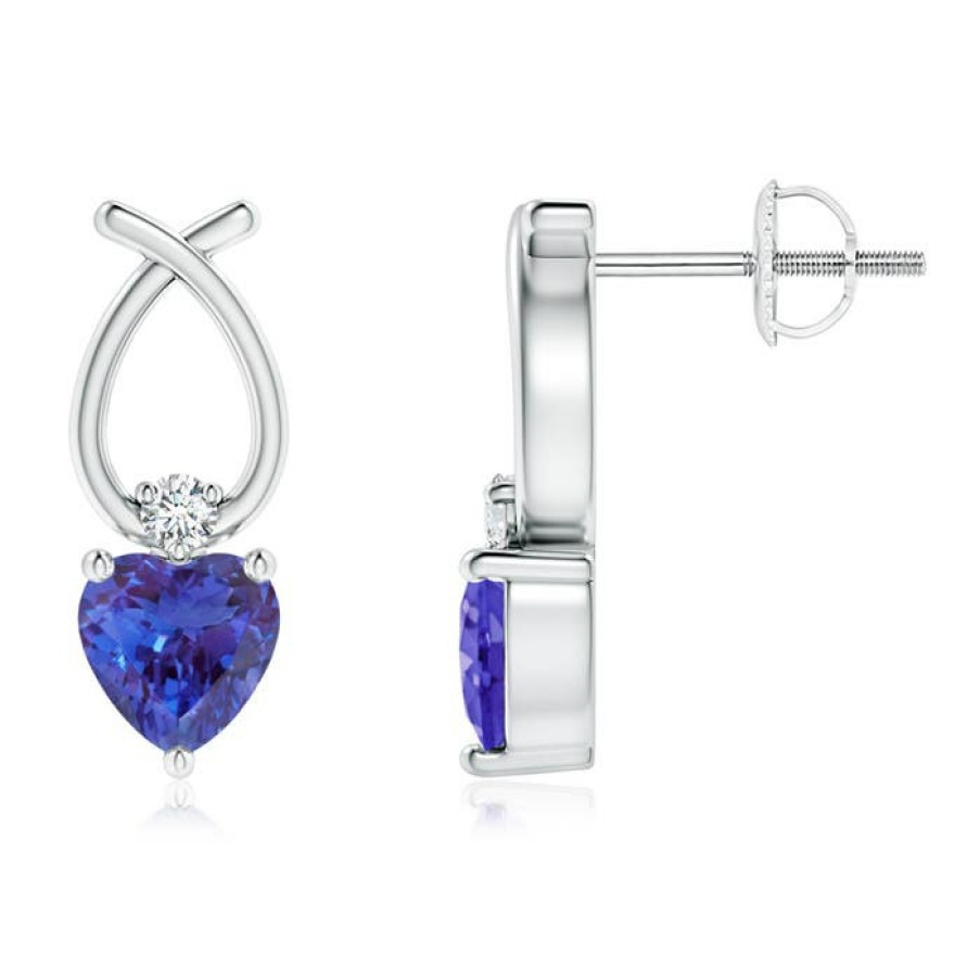 Earrings Angara Tanzanite | Heart Shaped Tanzanite Ribbon Earrings With Diamond