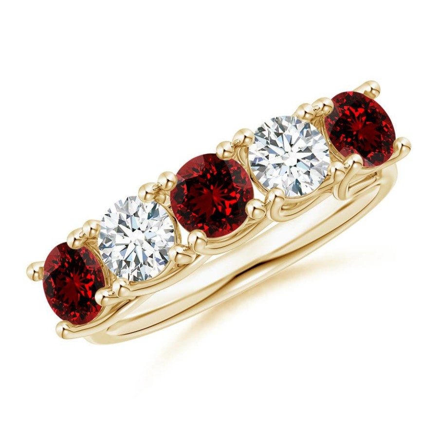 Rings Angara Ruby | Lab-Grown Half Eternity Five Stone Ruby And Lab Diamond Wedding Ring