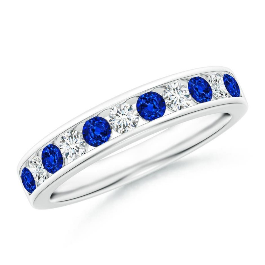 Rings Angara Blue Sapphire | Channel Set Sapphire And Diamond Semi Eternity Ring