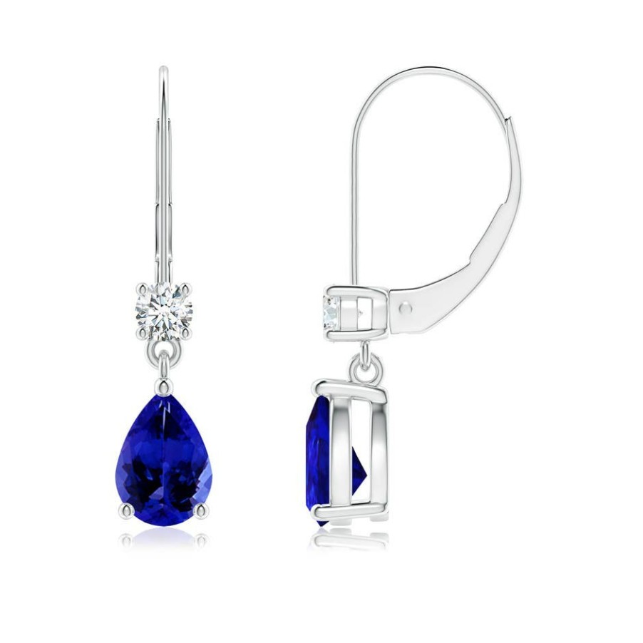 Earrings Angara Tanzanite | Pear Tanzanite Leverback Drop Earrings With Diamond