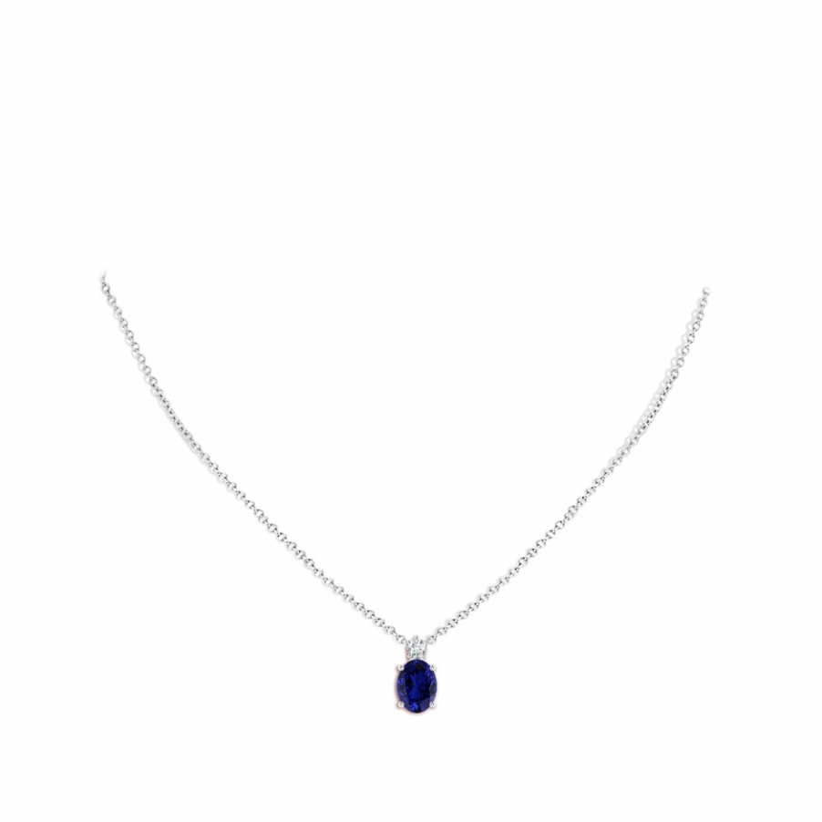 Necklaces Angara Blue Sapphire | Lab-Grown Oval Sapphire Solitaire Pendant With Lab Diamond