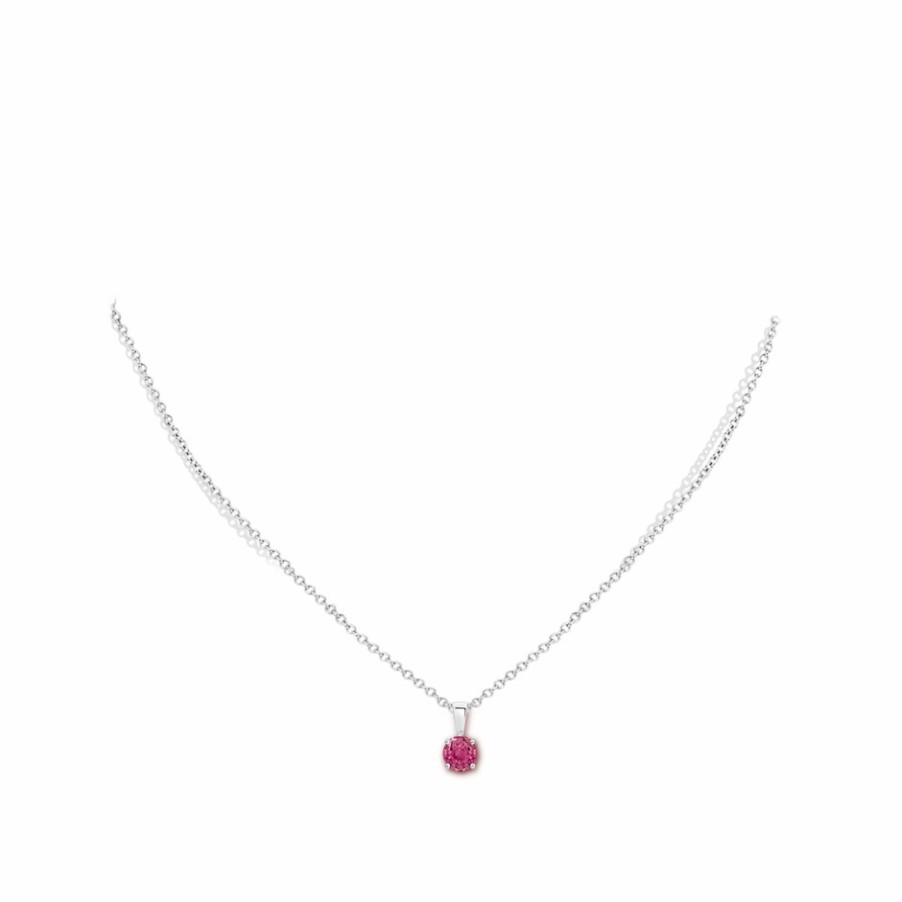 Necklaces Angara Pink Sapphire | Classic Round Pink Sapphire Solitaire Pendant