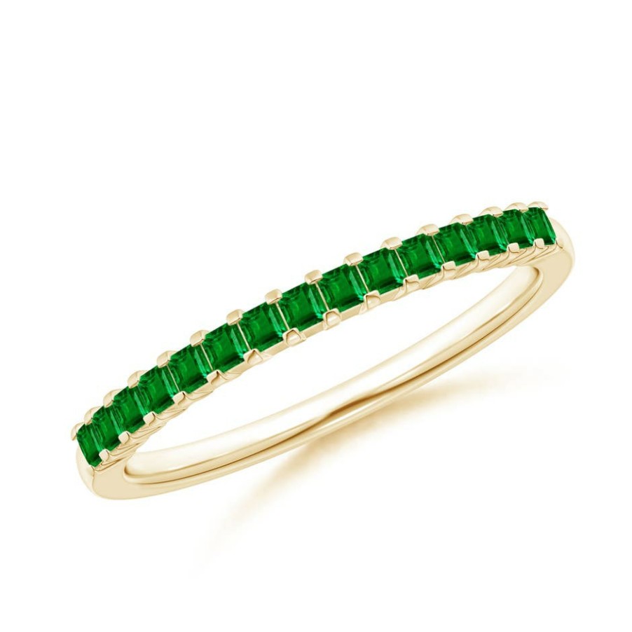 Rings Angara Emerald | Square Emerald Semi Eternity Classic Wedding Ring