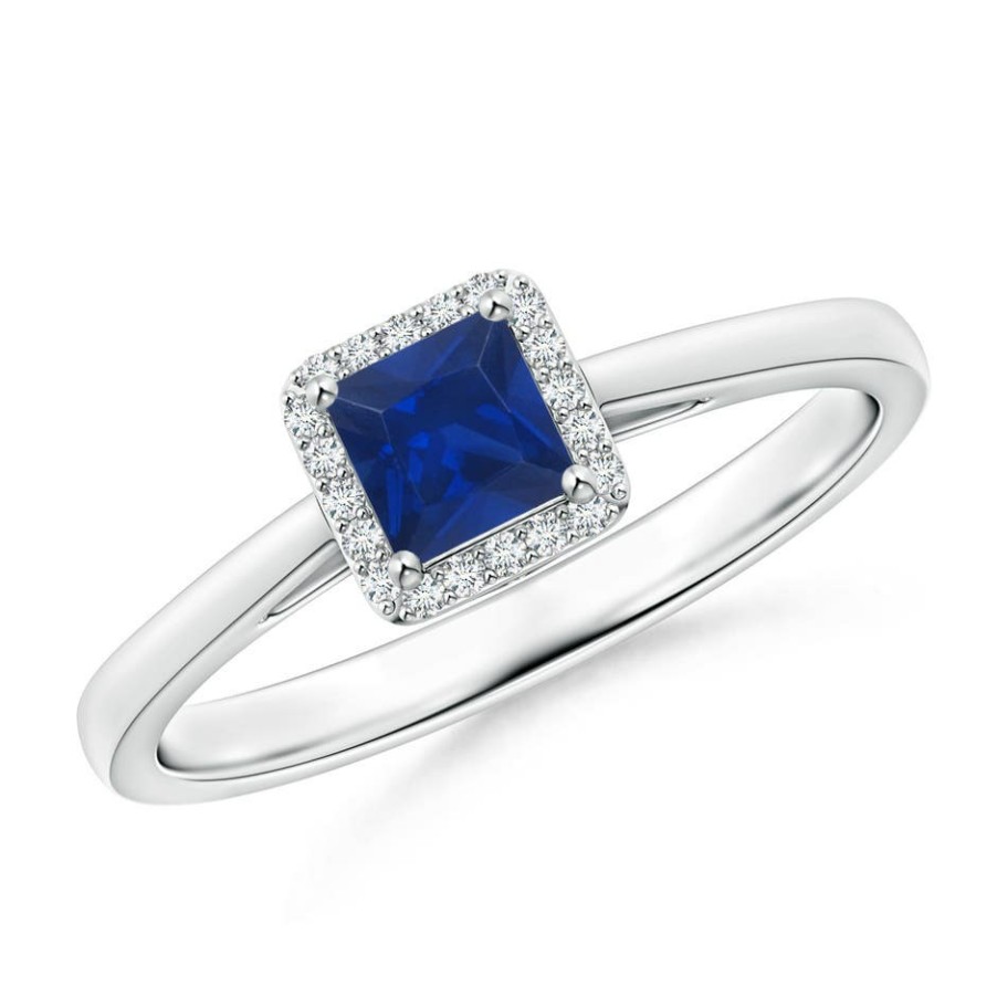 Rings Angara Blue Sapphire | Classic Square Blue Sapphire Halo Ring