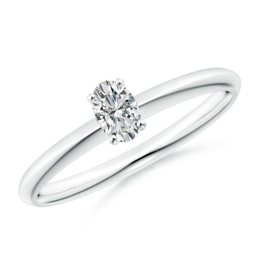 Rings Angara Diamond | Oval Diamond Solitaire Knife-Edge Shank Engagement Ring