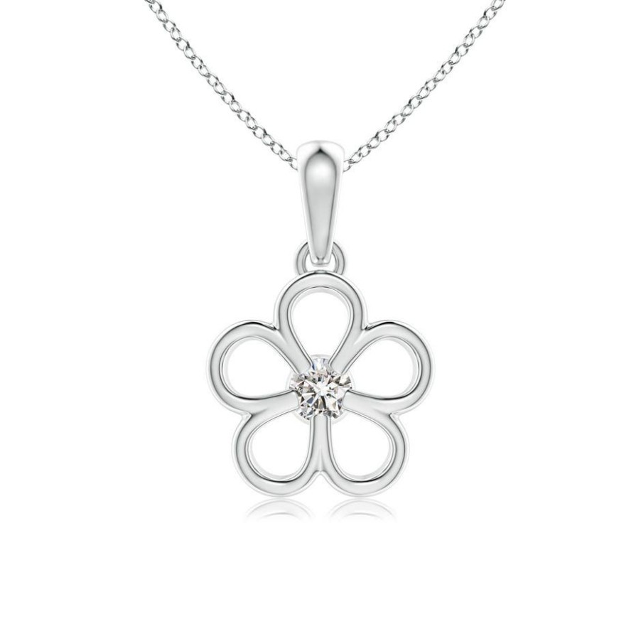 Necklaces Angara Diamond | Round Diamond Flower Pendant