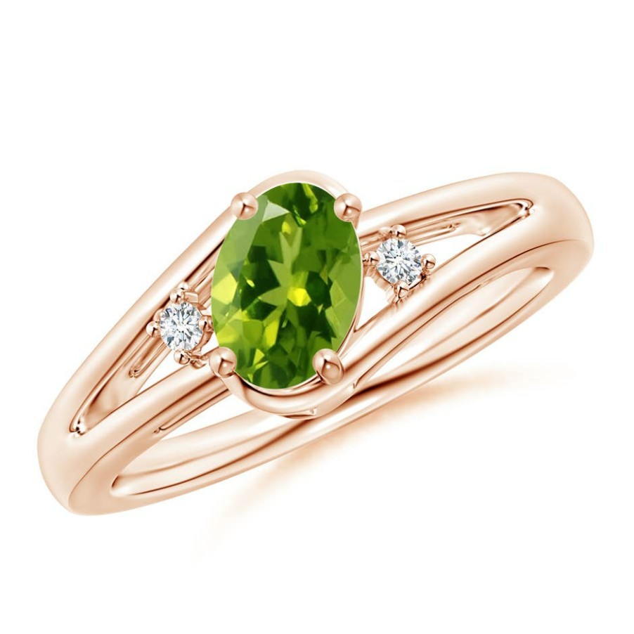 Rings Angara Peridot | Peridot And Diamond Split Shank Ring