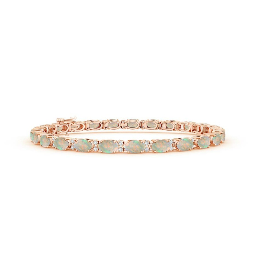 Bracelets Angara Opal | Classic Oval Opal And Diamond Tennis Bracelet