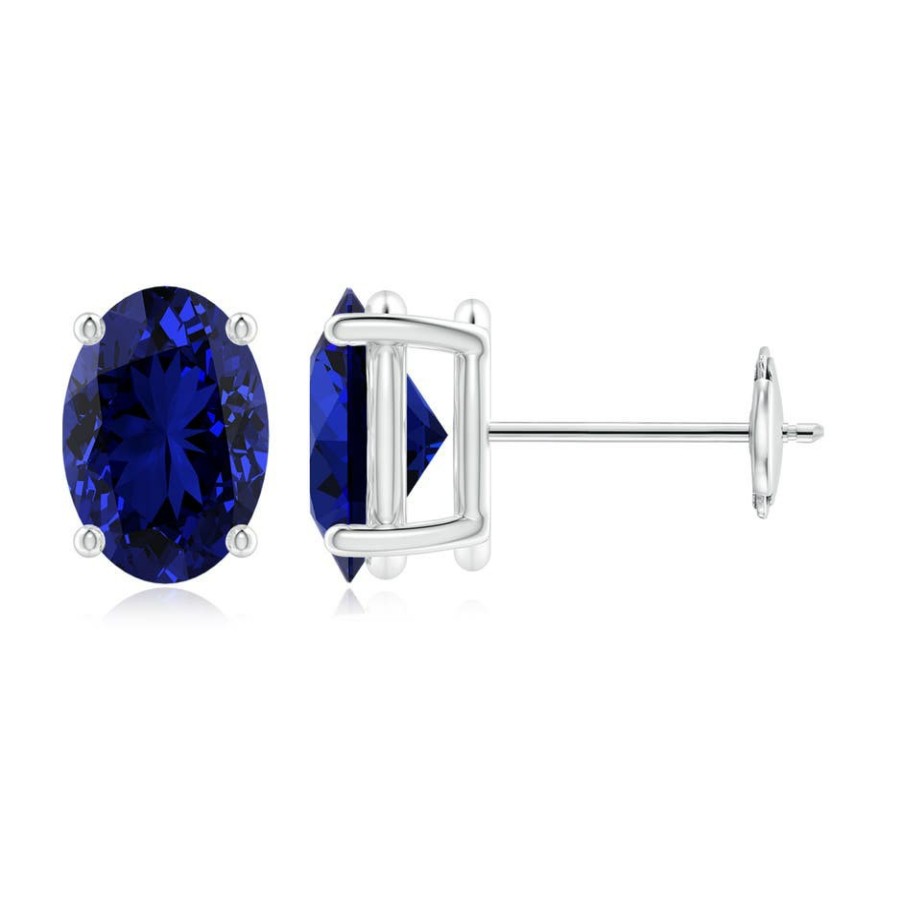 Earrings Angara Blue Sapphire | Lab-Grown Prong-Set Solitaire Oval Sapphire Stud Earrings