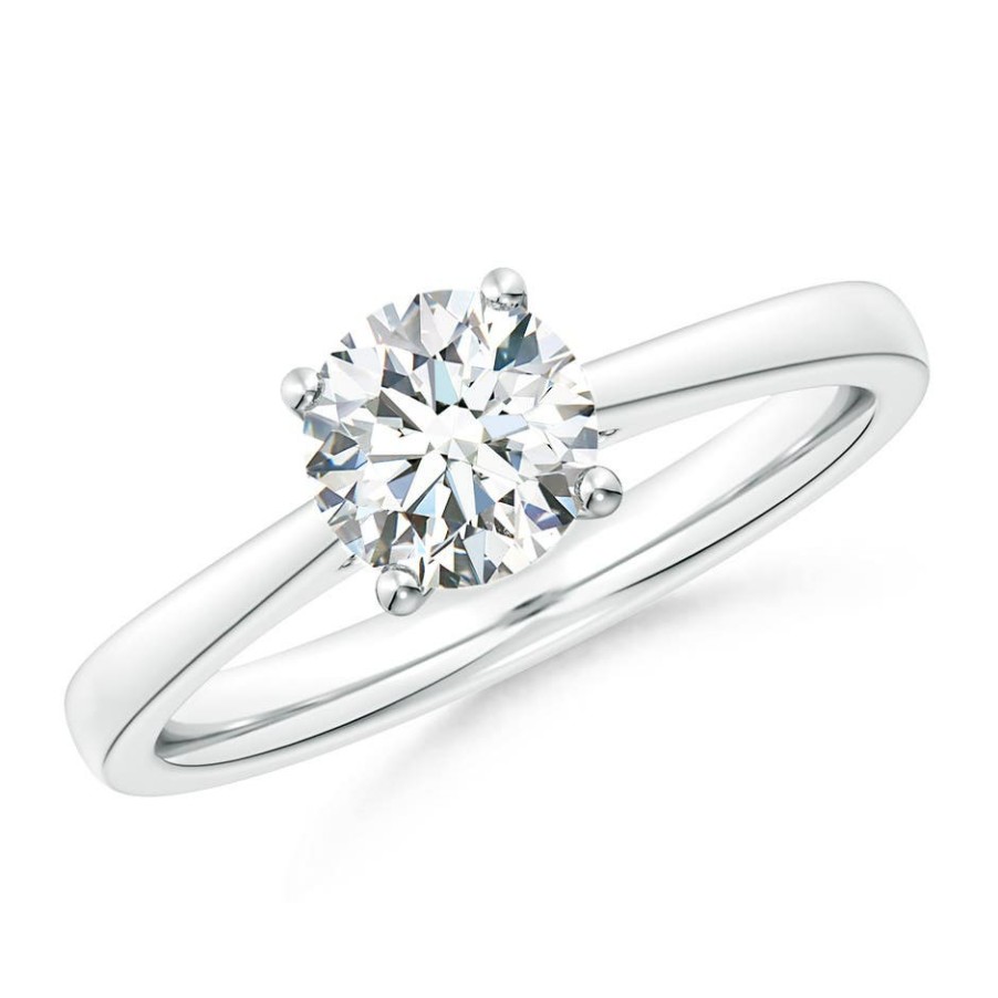 Rings Angara Diamond | Lab-Grown Round Diamond Reverse Tapered Shank Cathedral Engagement Ring