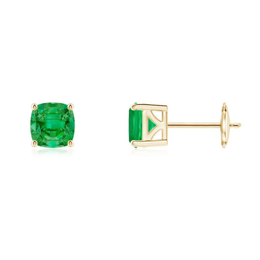 Earrings Angara Emerald | Classic Basket-Set Cushion Emerald Stud Earrings