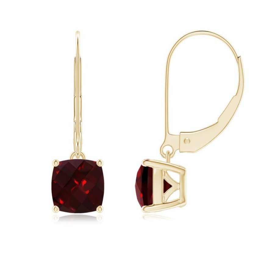 Earrings Angara Garnet | Cushion Garnet Solitaire Leverback Earrings