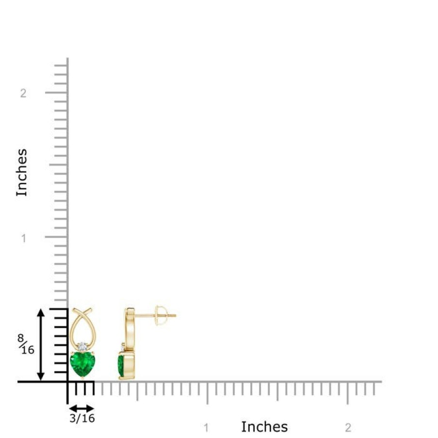 Earrings Angara Emerald | Heart Shaped Emerald Ribbon Earrings With Diamond