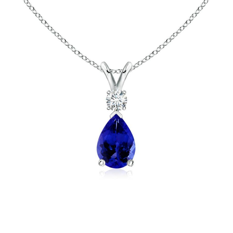 Necklaces Angara Tanzanite | Tanzanite Teardrop Pendant With Diamond