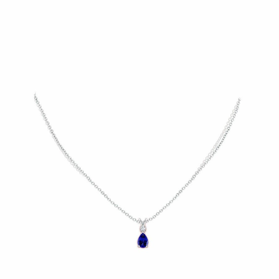 Necklaces Angara Tanzanite | Tanzanite Teardrop Pendant With Diamond