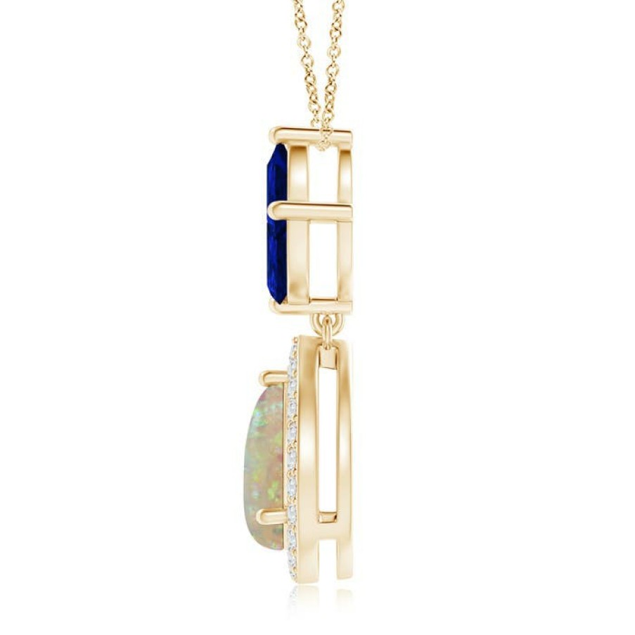 Necklaces Angara Opal | Floating Opal And Diamond Halo Pendant With Sapphires