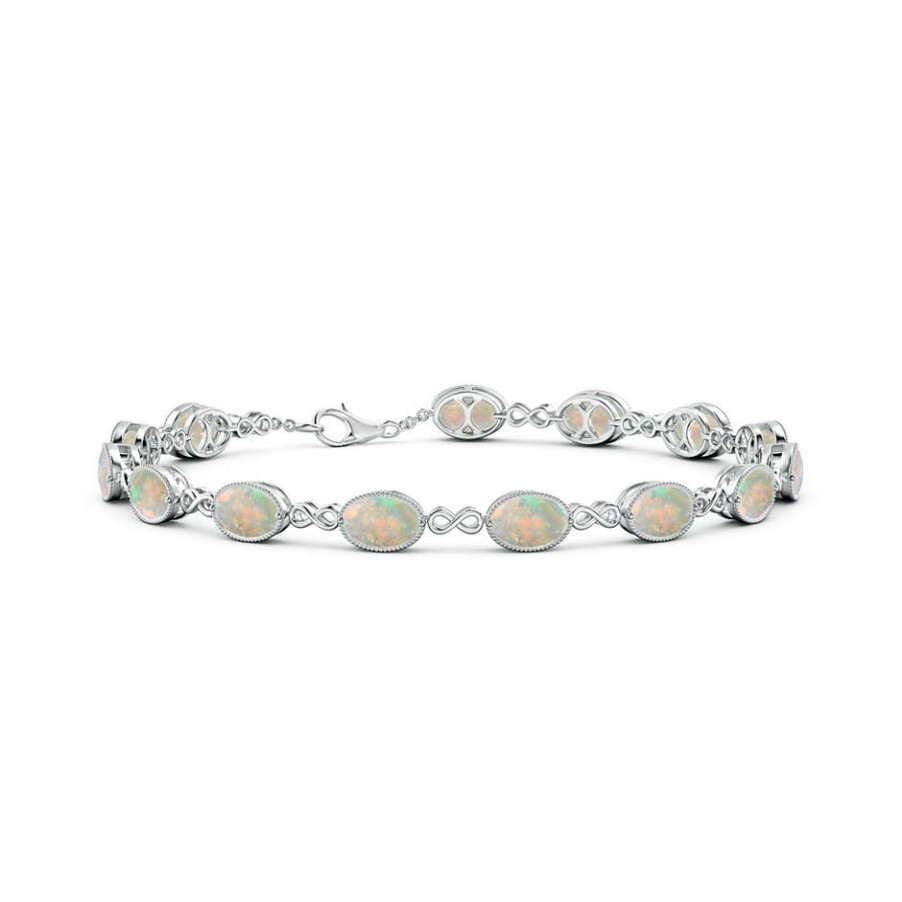 Bracelets Angara Opal | Oval Opal Infinity Link Bracelet With Milgrain