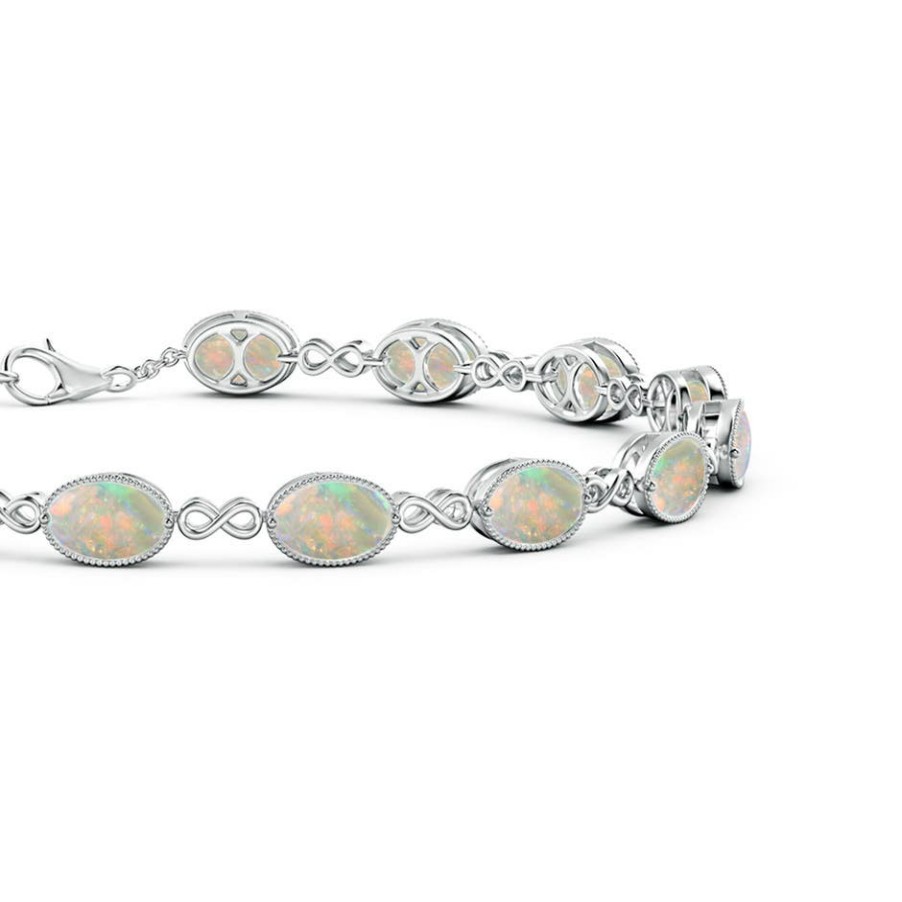 Bracelets Angara Opal | Oval Opal Infinity Link Bracelet With Milgrain