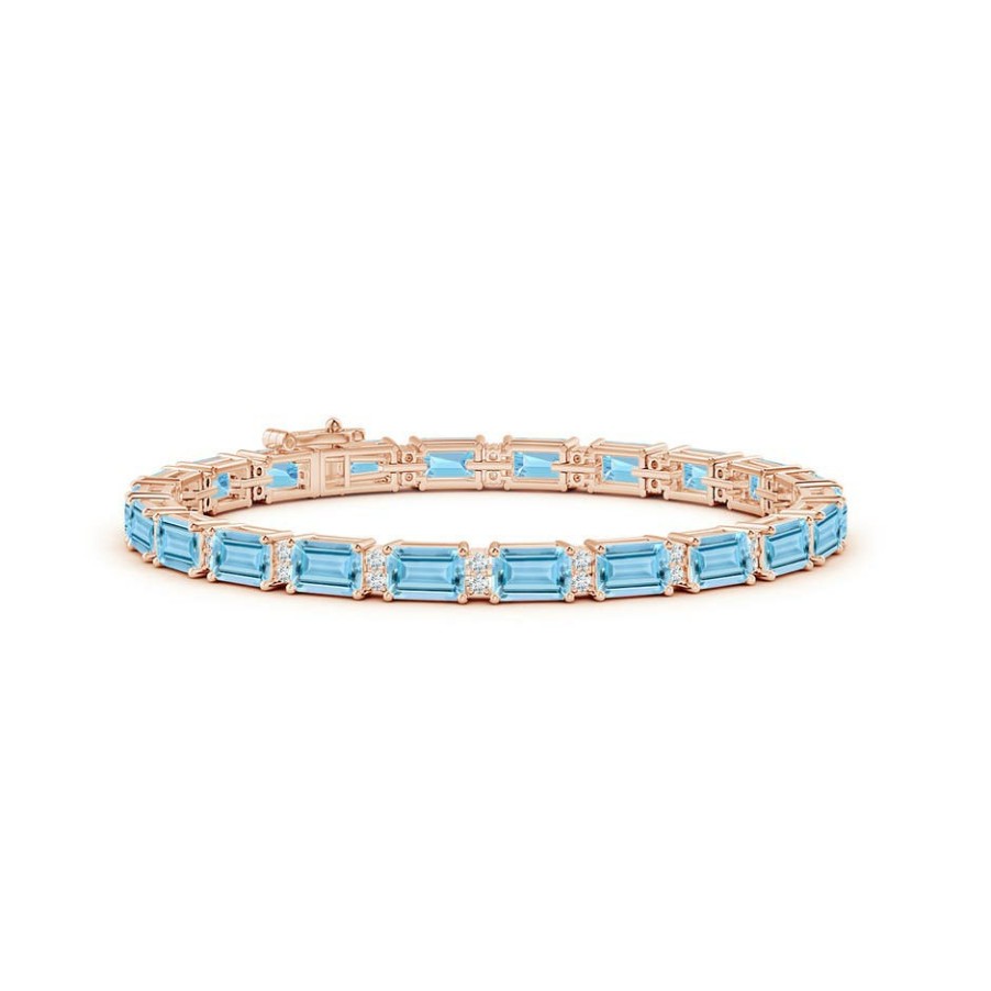 Bracelets Angara Aquamarine | Classic Emerald-Cut Aquamarine Bracelet With Diamonds