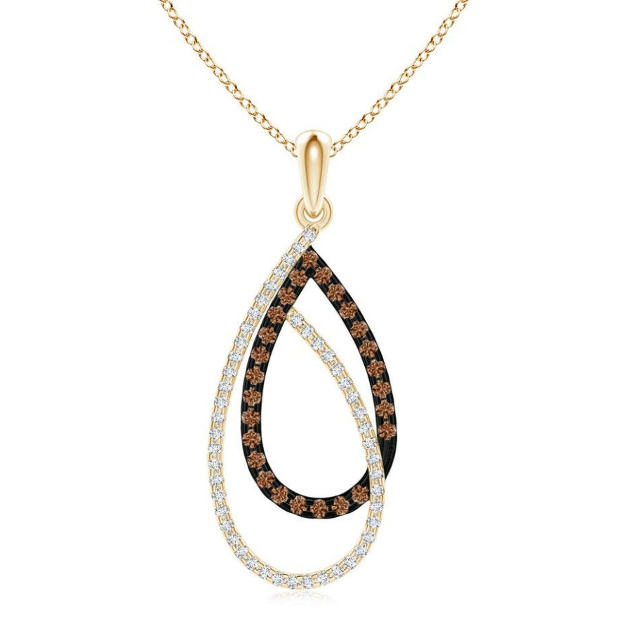 Necklaces Angara Coffee Diamond | Interlinked Brown And White Diamond Loop Drop Pendant