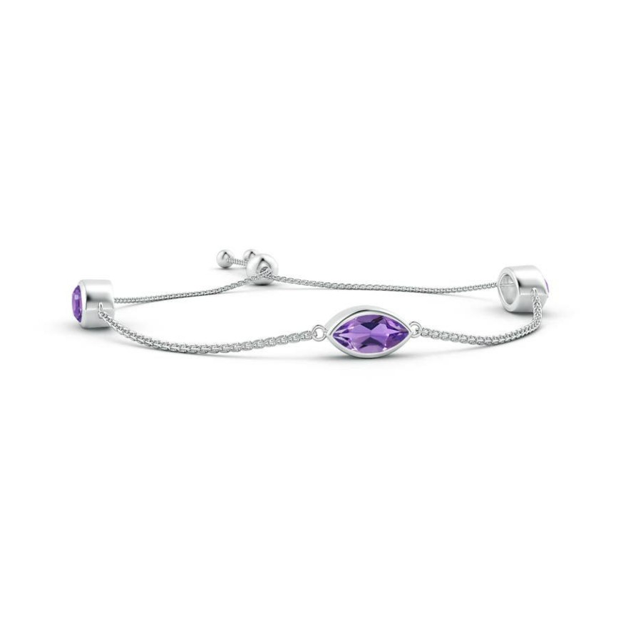 Bracelets Angara Amethyst | East-West Bezel-Set Marquise Amethyst Station Bolo Bracelet