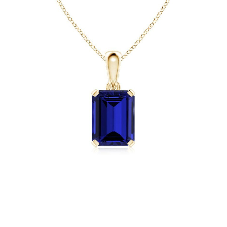 Necklaces Angara Blue Sapphire | Lab-Grown Emerald-Cut Blue Sapphire Solitaire Pendant