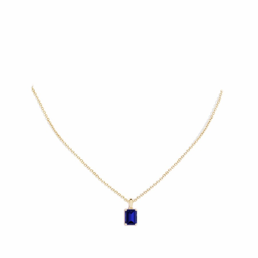 Necklaces Angara Blue Sapphire | Lab-Grown Emerald-Cut Blue Sapphire Solitaire Pendant