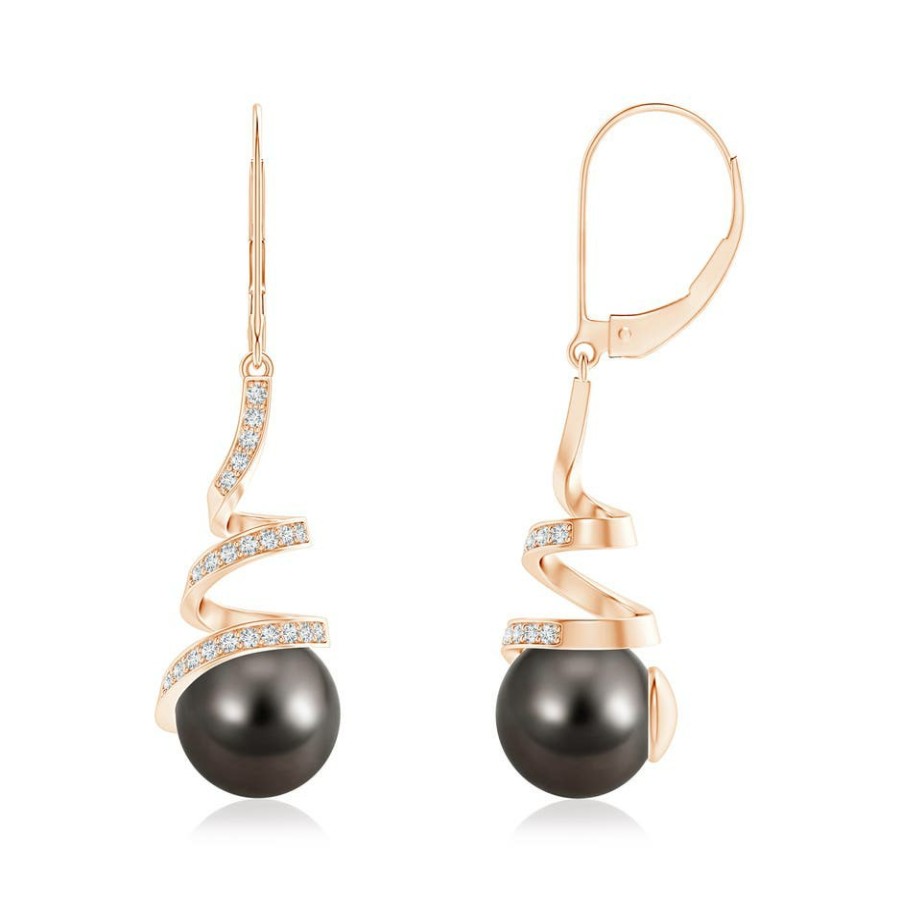 Earrings Angara Tahitian Pearl | Tahitian Pearl Spiral Ribbon Drop Earrings