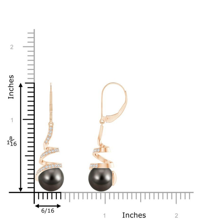 Earrings Angara Tahitian Pearl | Tahitian Pearl Spiral Ribbon Drop Earrings