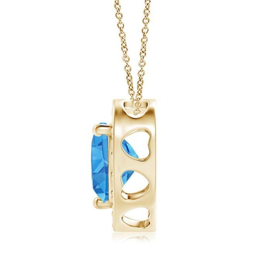 Necklaces Angara Swiss Blue Topaz | Heart-Shaped Swiss Blue Topaz Pendant With Diamond Halo