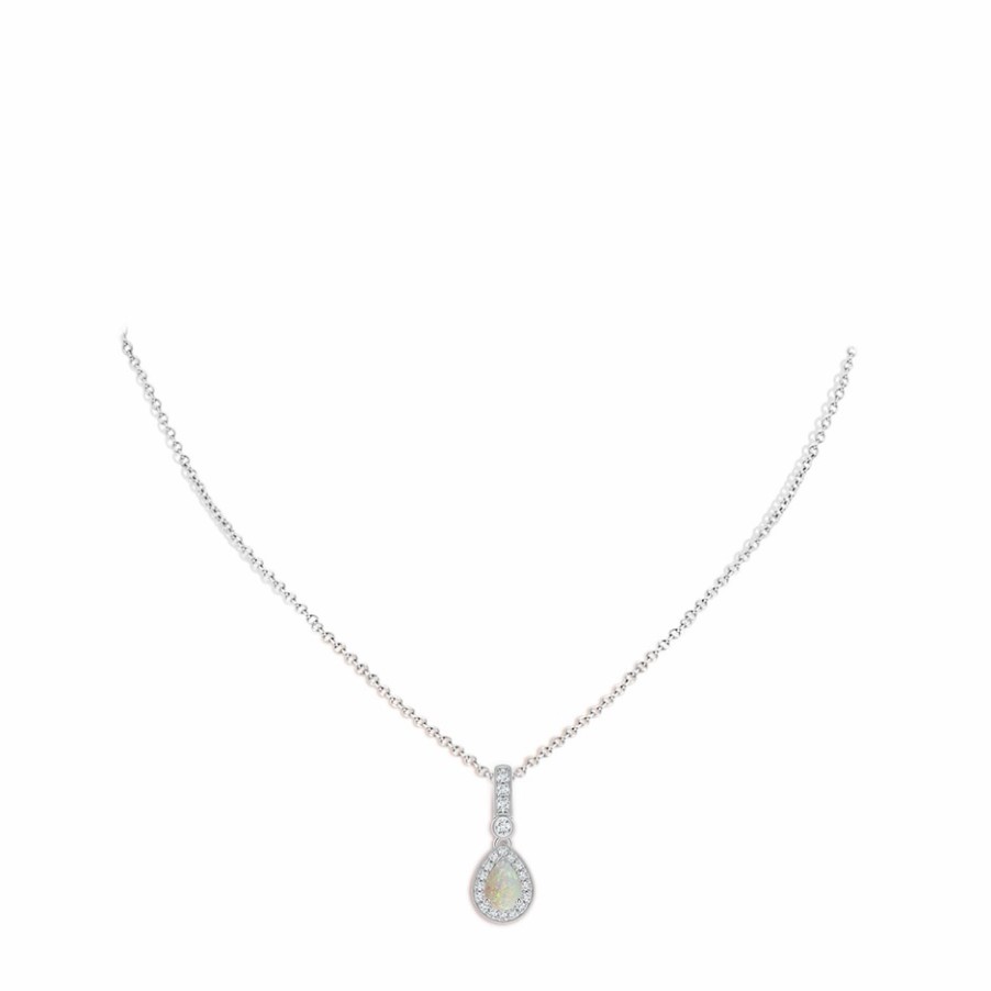 Necklaces Angara Opal | Pear-Shaped Opal And Pave Diamond Halo Pendant