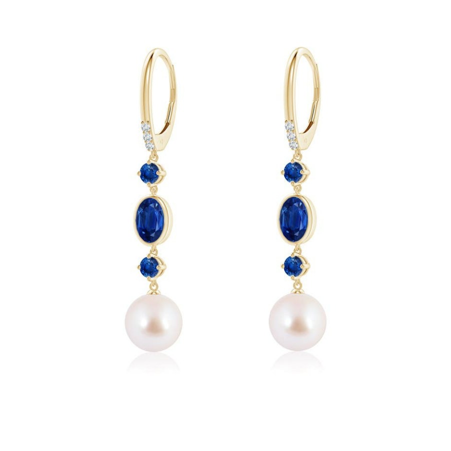 Earrings Angara Akoya Pearl | Japanese Akoya Pearl Earrings With Sapphires