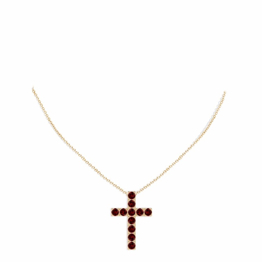 Necklaces Angara Ruby | Lab-Grown Flat Prong-Set Ruby Cross Pendant