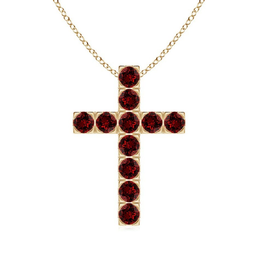 Necklaces Angara Ruby | Lab-Grown Flat Prong-Set Ruby Cross Pendant