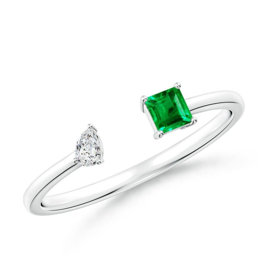 Rings Angara Emerald | Two-Stone Square Emerald & Pear Diamond Open Ring