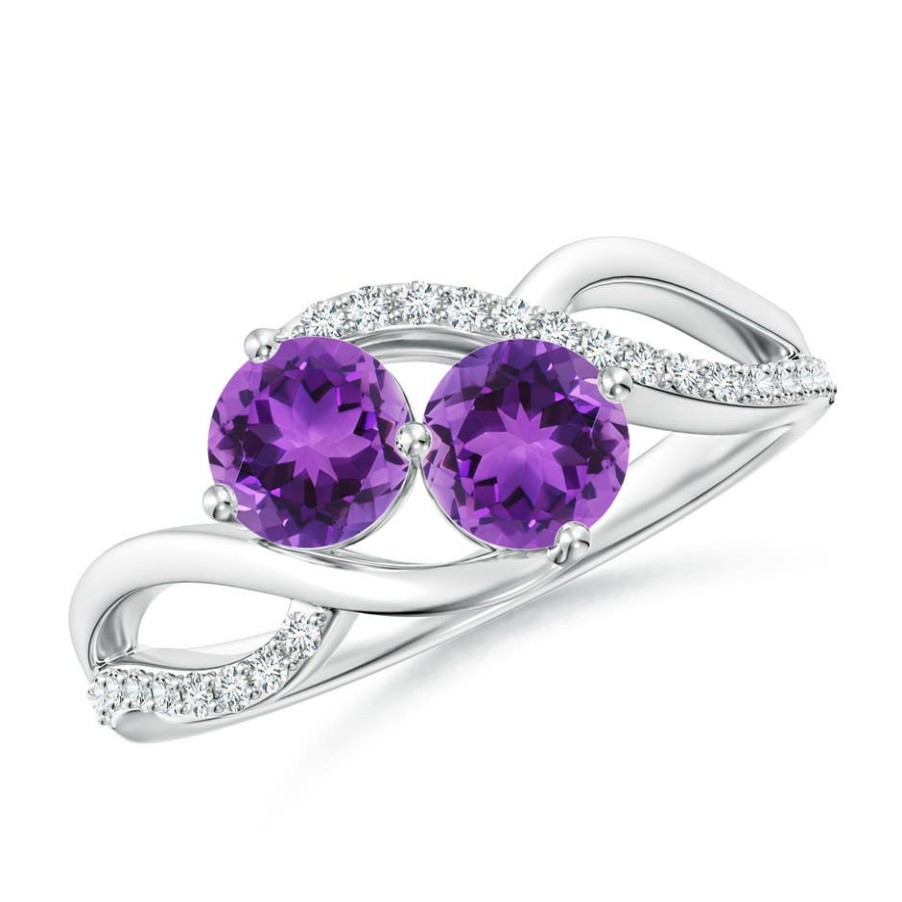 Rings Angara Amethyst | Round Amethyst Two Stone Bypass Ring With Diamonds