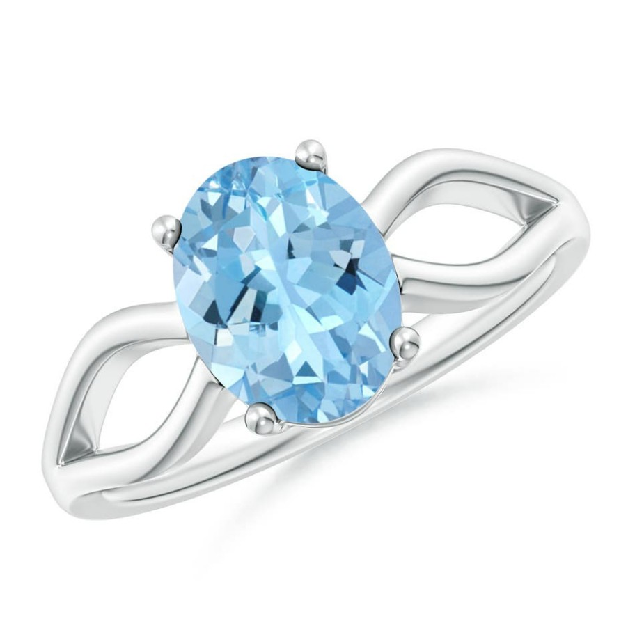 Rings Angara Aquamarine | Prong-Set Solitaire Aquamarine Split Shank Ring