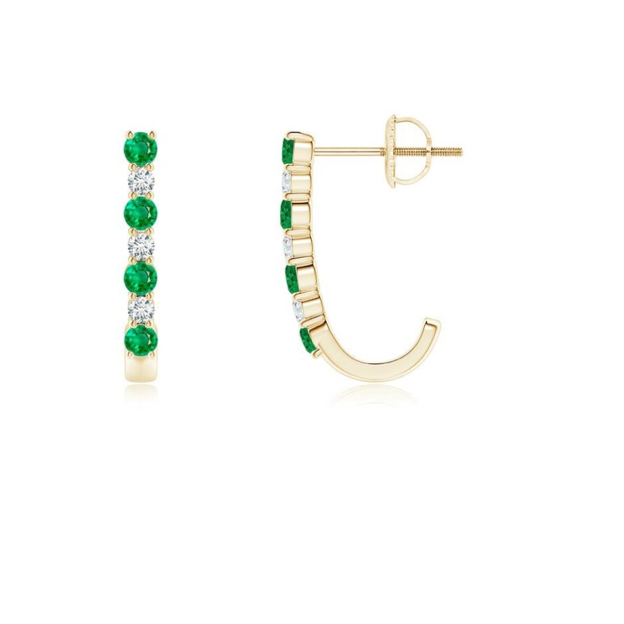 Earrings Angara Emerald | Emerald And Diamond J-Hoop Earrings