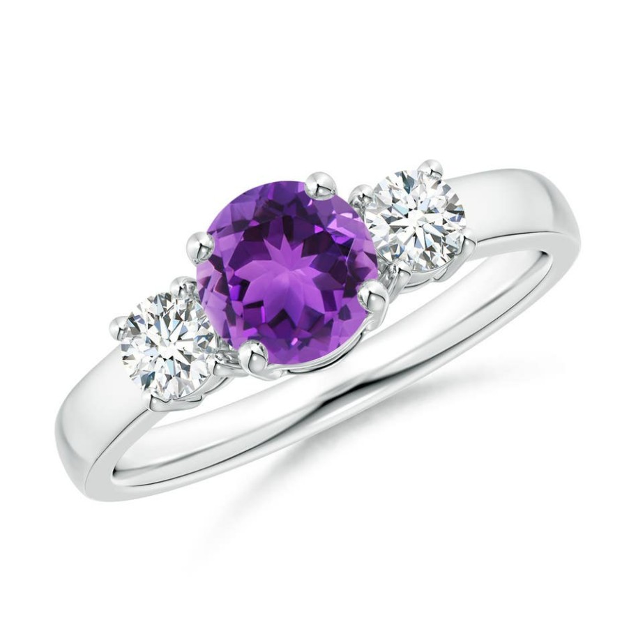 Rings Angara Amethyst | Classic Amethyst And Diamond Three Stone Engagement Ring