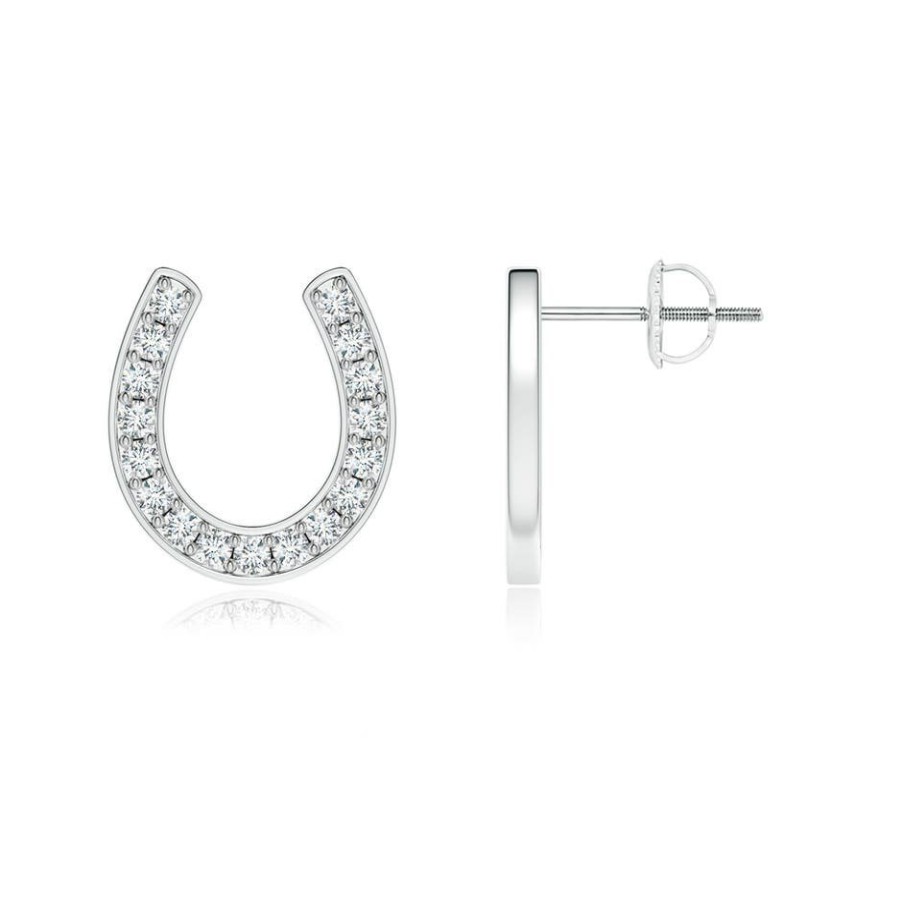 Earrings Angara Diamond | Pave-Set Diamond Horseshoe Stud Earrings